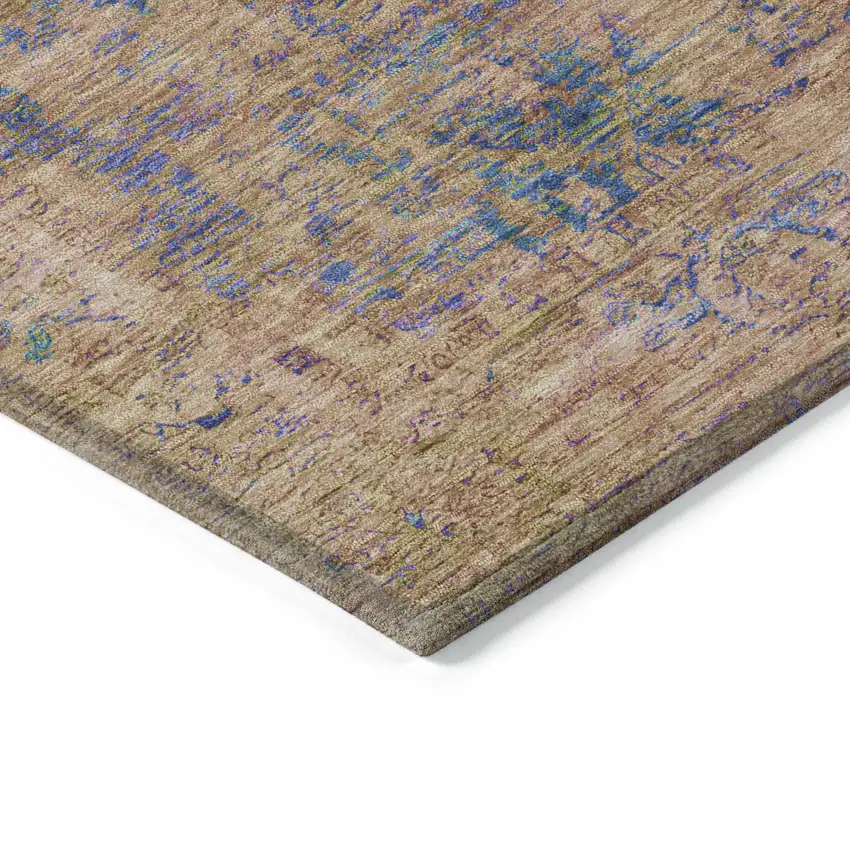Navy Blue And Gold Abstract Washable Indoor Outdoor Area Rug Photo 6
