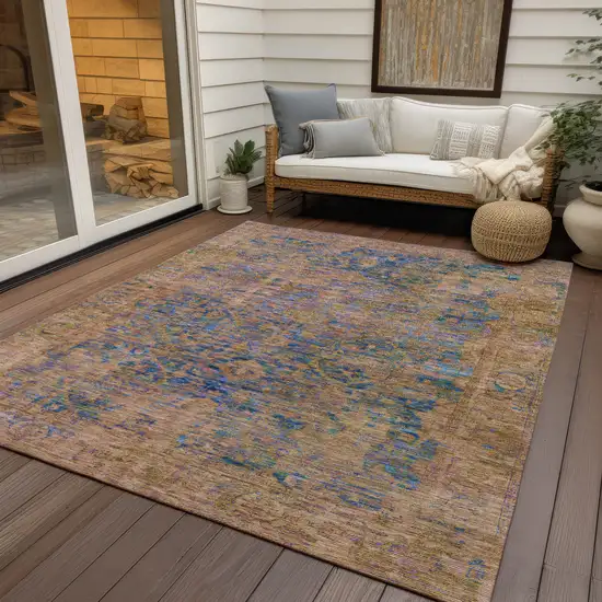 Navy Blue And Gold Abstract Washable Indoor Outdoor Area Rug Photo 5