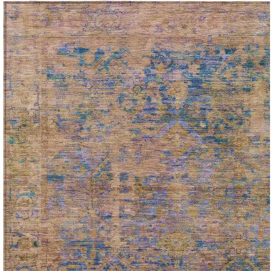 Navy Blue And Gold Abstract Washable Indoor Outdoor Area Rug Photo 3