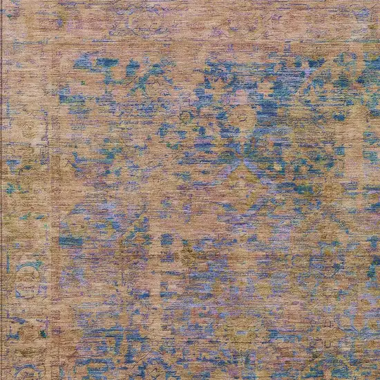 Navy Blue And Gold Abstract Washable Indoor Outdoor Area Rug Photo 3