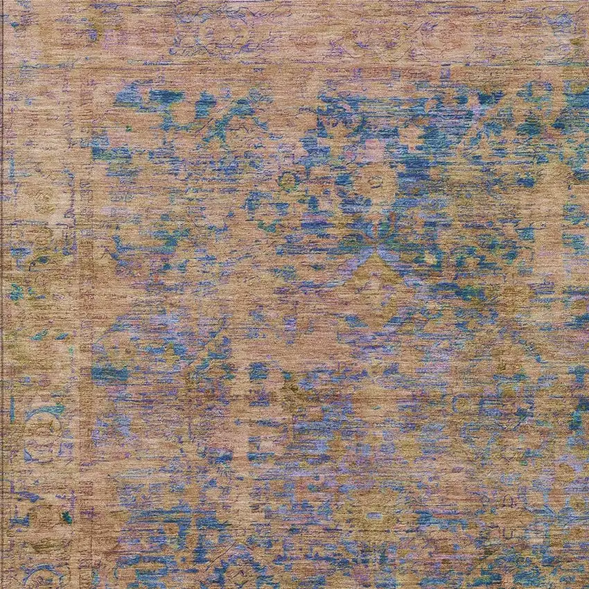 Navy Blue And Gold Abstract Washable Indoor Outdoor Area Rug Photo 3