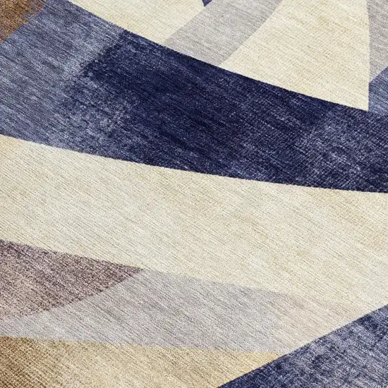Navy Blue And Gold Abstract Washable Indoor Outdoor Area Rug Photo 4