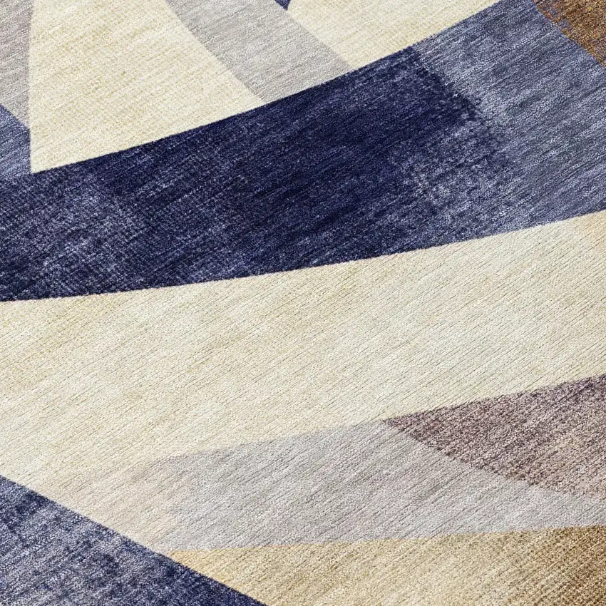 Navy Blue And Gold Abstract Washable Indoor Outdoor Area Rug Photo 1