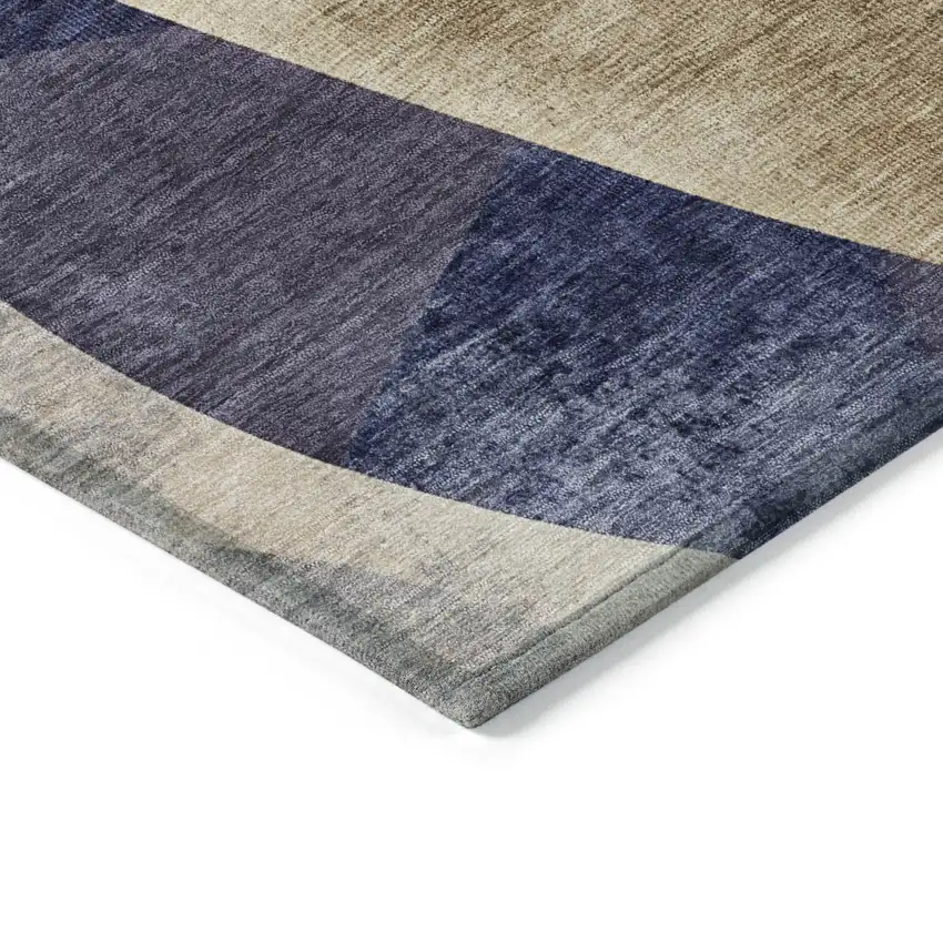 Navy Blue And Gold Abstract Washable Indoor Outdoor Area Rug Photo 9