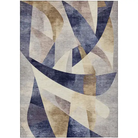 Navy Blue And Gold Abstract Washable Indoor Outdoor Area Rug Photo 8