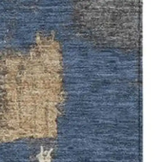 Navy Blue And Gold Abstract Washable Indoor Outdoor Area Rug Photo 3