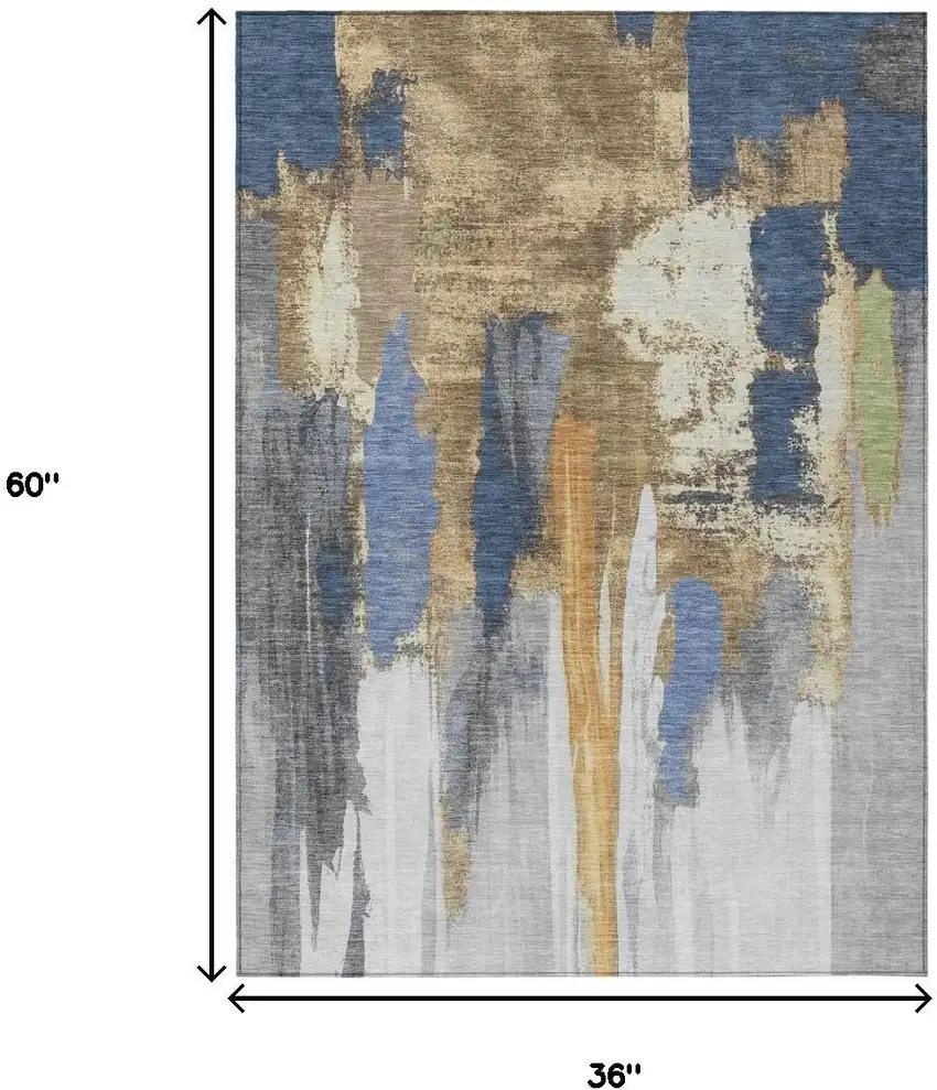 Navy Blue And Gold Abstract Washable Indoor Outdoor Area Rug Photo 9