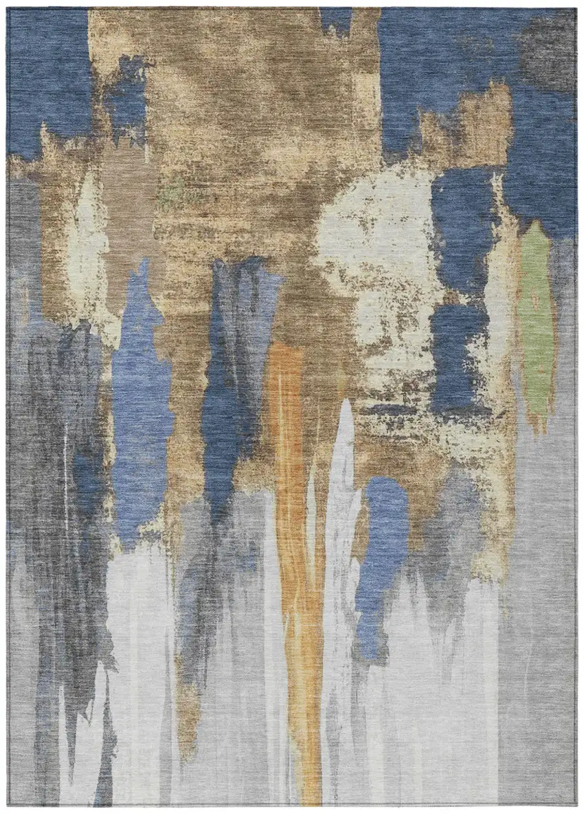 Navy Blue And Gold Abstract Washable Indoor Outdoor Area Rug Photo 8