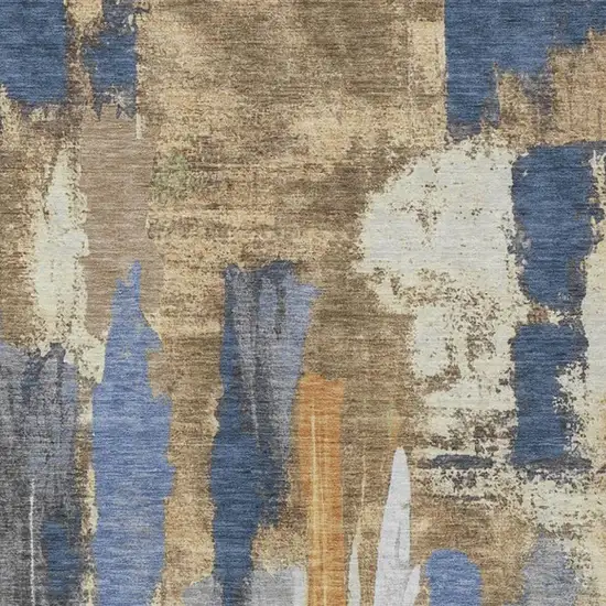 Navy Blue And Gold Abstract Washable Indoor Outdoor Area Rug Photo 1