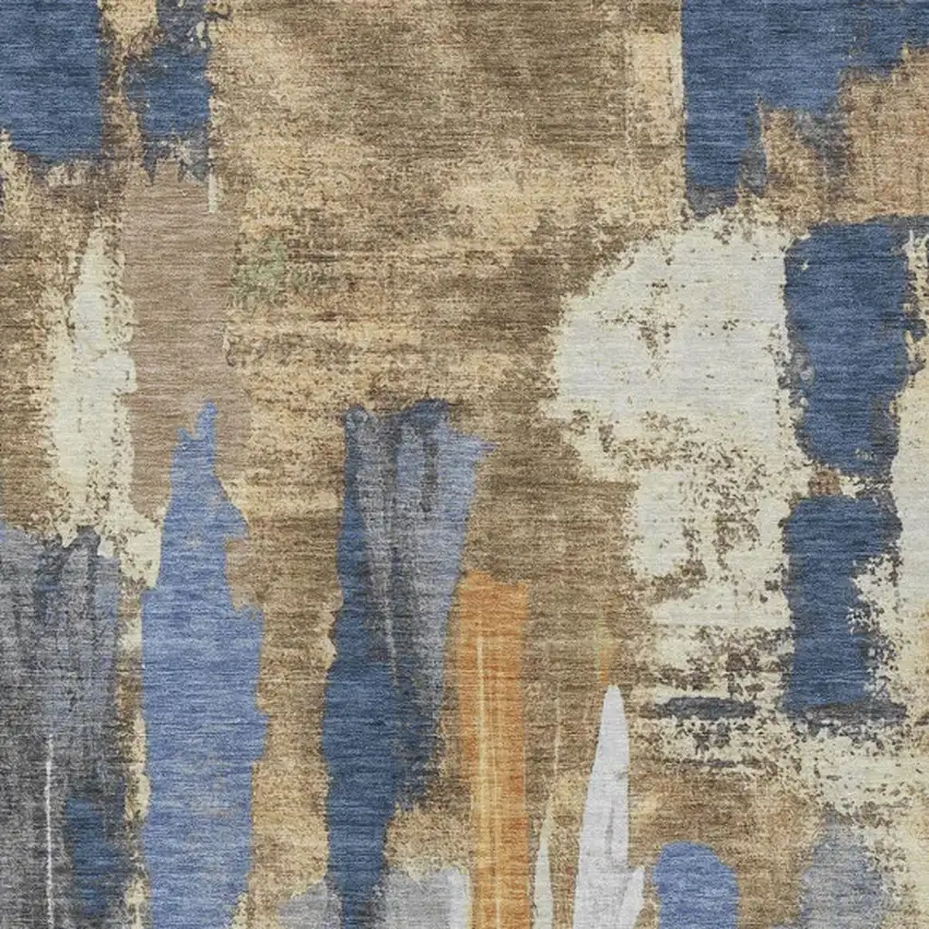 Navy Blue And Gold Abstract Washable Indoor Outdoor Area Rug Photo 1