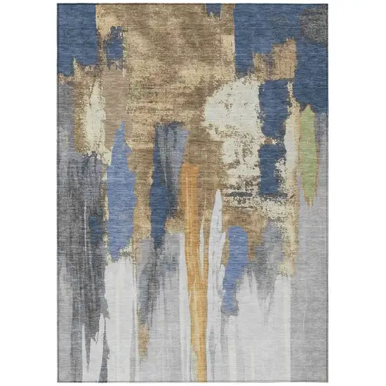 Navy Blue And Gold Abstract Washable Indoor Outdoor Area Rug Photo 8