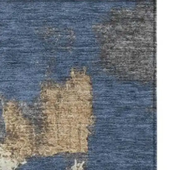 Navy Blue And Gold Abstract Washable Indoor Outdoor Area Rug Photo 3