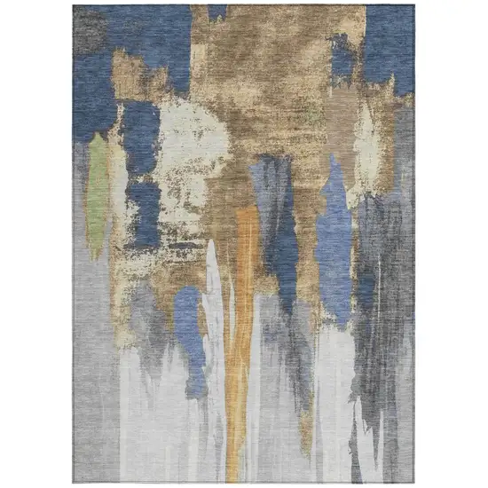 Navy Blue And Gold Abstract Washable Indoor Outdoor Area Rug Photo 9