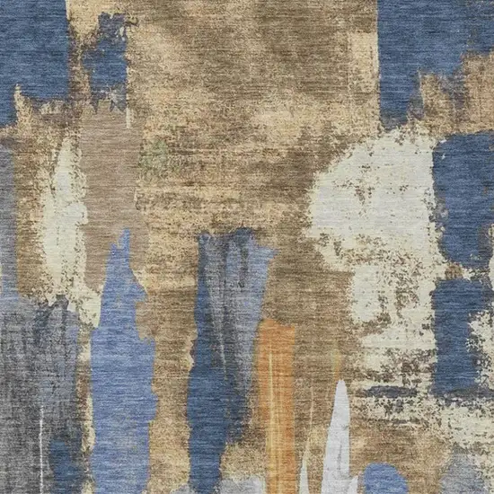 Navy Blue And Gold Abstract Washable Indoor Outdoor Area Rug Photo 1