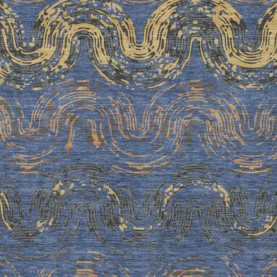 Navy Blue And Gold Abstract Washable Indoor Outdoor Area Rug Photo 2