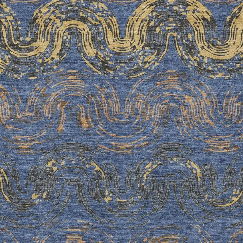 Navy Blue And Gold Abstract Washable Indoor Outdoor Area Rug Photo 2