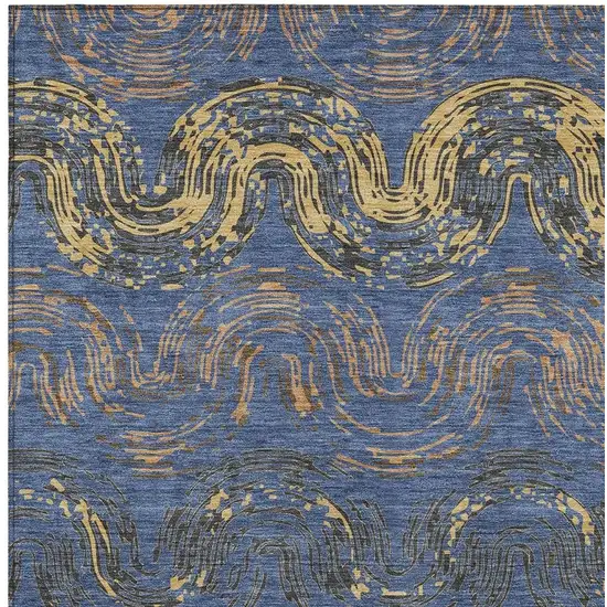 Navy Blue And Gold Abstract Washable Indoor Outdoor Area Rug Photo 2