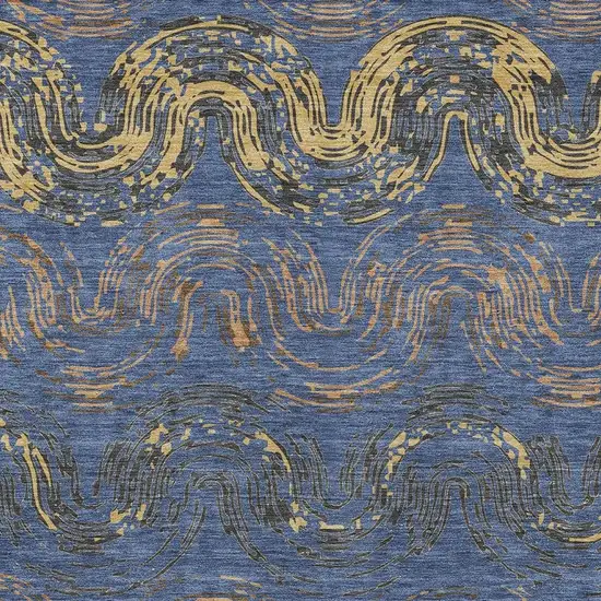 Navy Blue And Gold Abstract Washable Indoor Outdoor Area Rug Photo 2