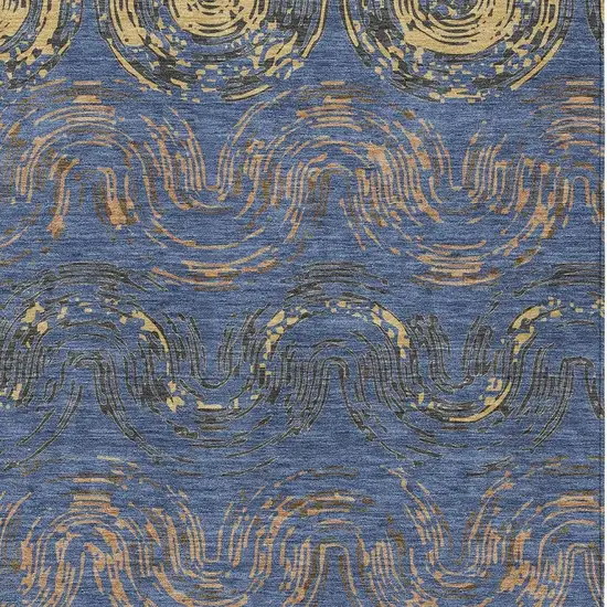 Navy Blue And Gold Abstract Washable Indoor Outdoor Area Rug Photo 2