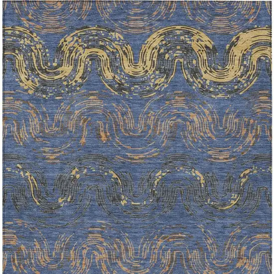 Navy Blue And Gold Abstract Washable Indoor Outdoor Area Rug Photo 3