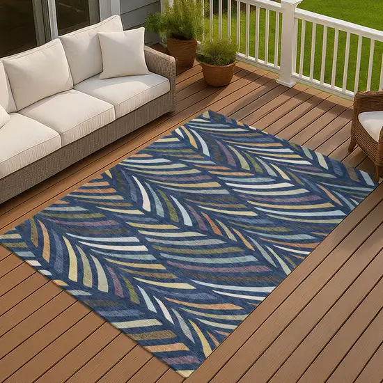 Navy Blue And Gold Abstract Washable Indoor Outdoor Area Rug Photo 7