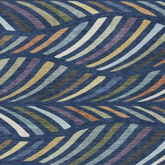 Navy Blue And Gold Abstract Washable Indoor Outdoor Area Rug Photo 2