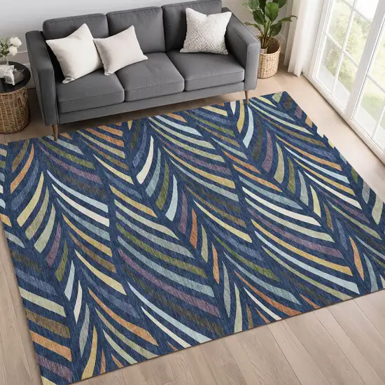 Navy Blue And Gold Abstract Washable Indoor Outdoor Area Rug Photo 6