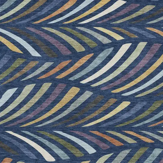 Navy Blue And Gold Abstract Washable Indoor Outdoor Area Rug Photo 2