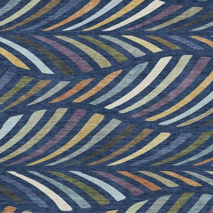 Navy Blue And Gold Abstract Washable Indoor Outdoor Area Rug Photo 2