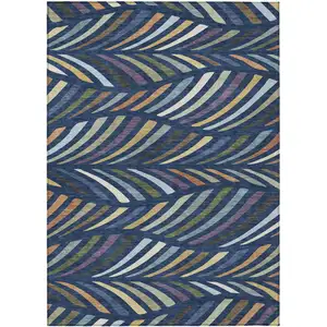 Photo of Navy Blue And Gold Abstract Washable Indoor Outdoor Area Rug