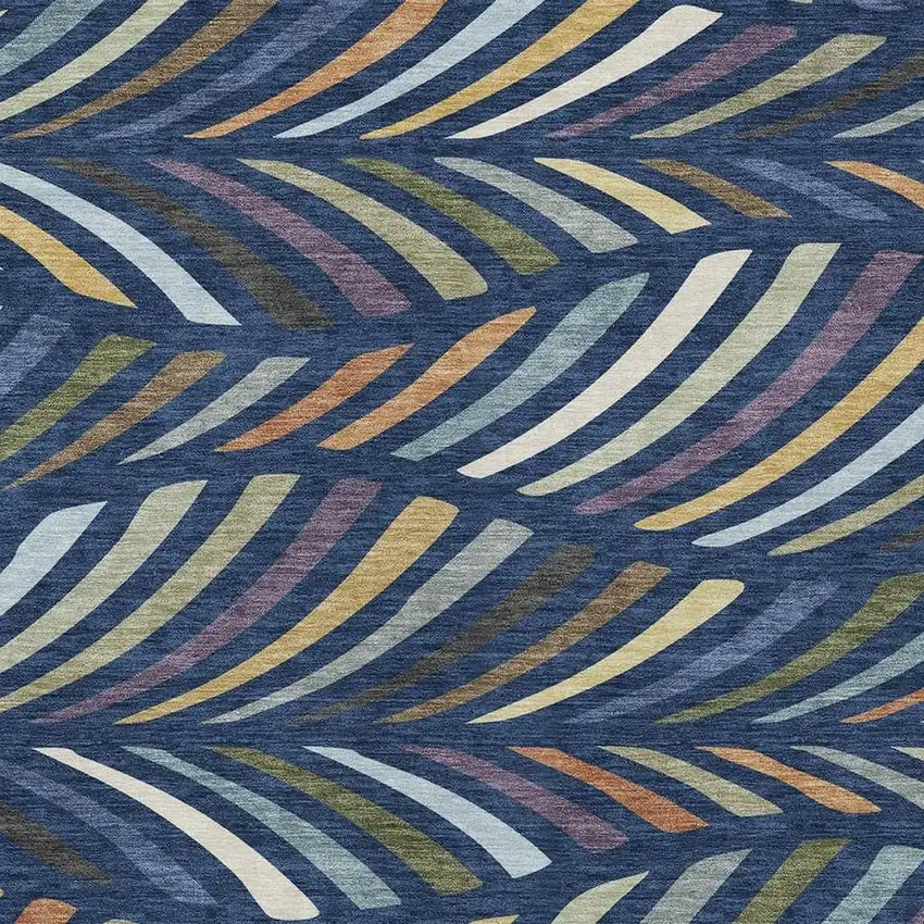 Navy Blue And Gold Abstract Washable Indoor Outdoor Area Rug Photo 2