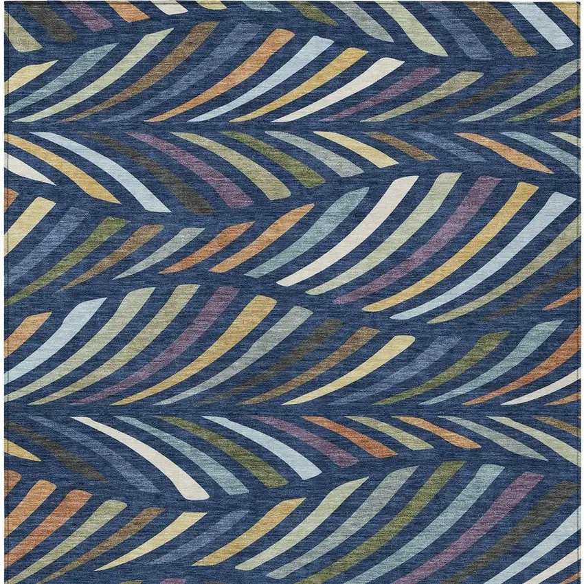 Navy Blue And Gold Abstract Washable Indoor Outdoor Area Rug Photo 3