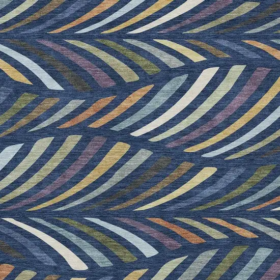 Navy Blue And Gold Abstract Washable Indoor Outdoor Area Rug Photo 2