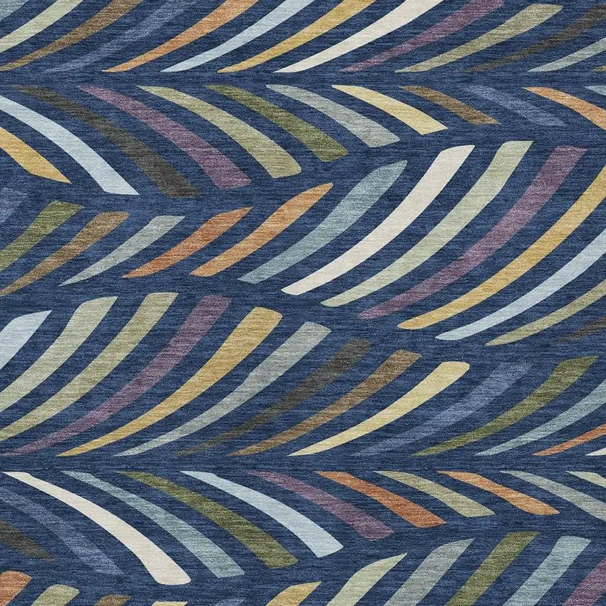Navy Blue And Gold Abstract Washable Indoor Outdoor Area Rug Photo 2