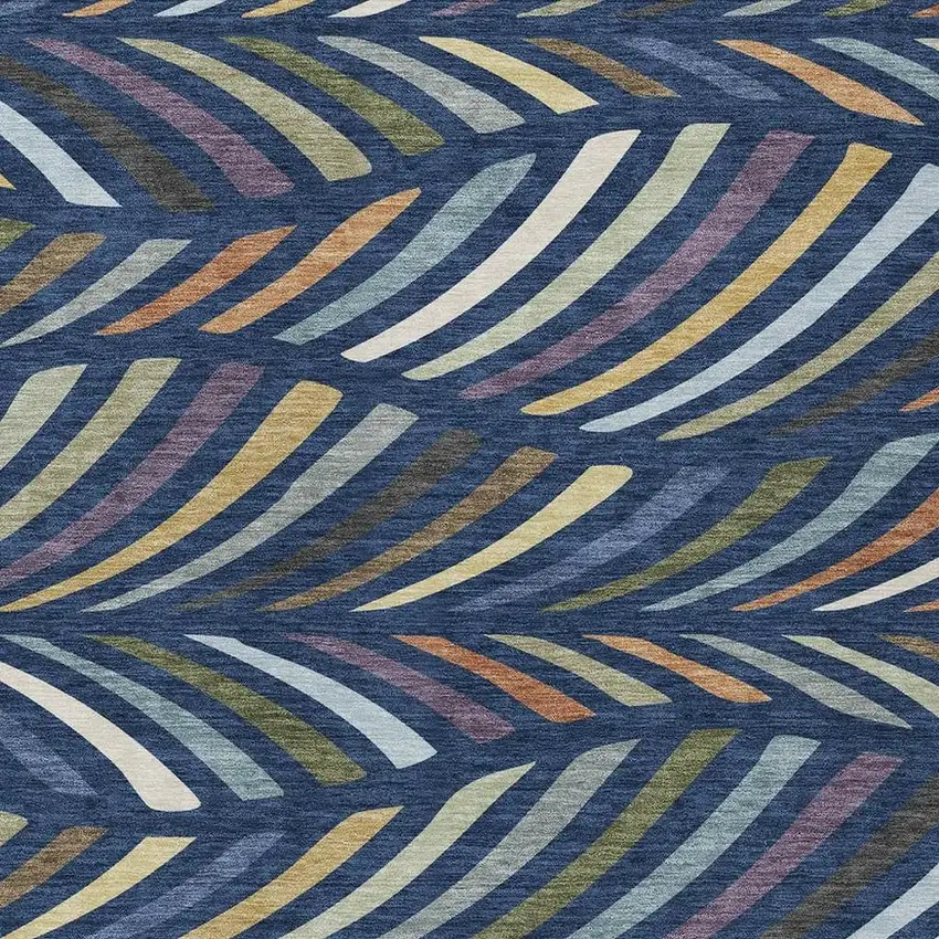 Navy Blue And Gold Abstract Washable Indoor Outdoor Area Rug Photo 2