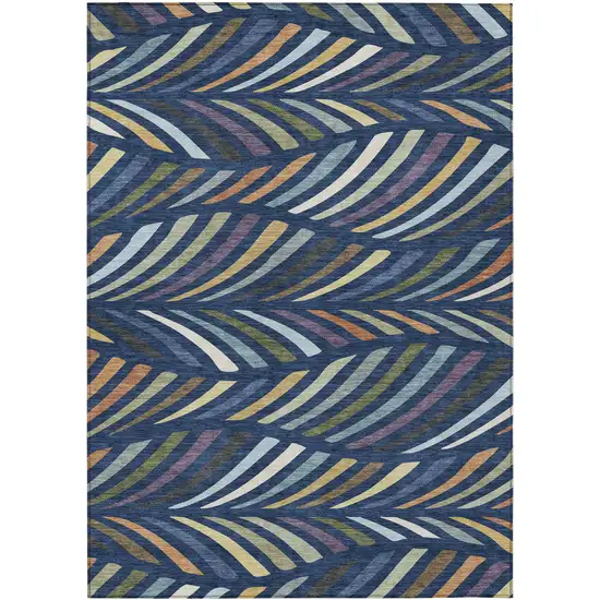 Navy Blue And Gold Abstract Washable Indoor Outdoor Area Rug Photo 1