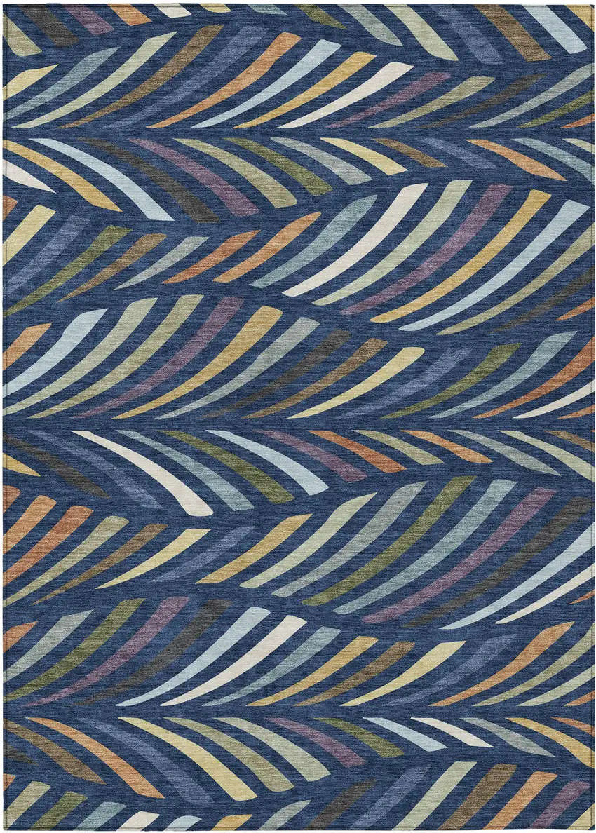 Navy Blue And Gold Abstract Washable Indoor Outdoor Area Rug Photo 1