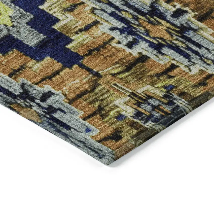 Navy Blue And Gold Aztec Washable Indoor Outdoor Area Rug Photo 9