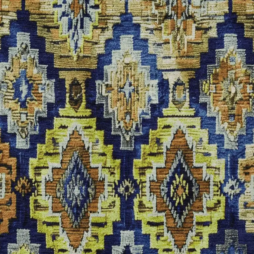 Navy Blue And Gold Aztec Washable Indoor Outdoor Area Rug Photo 3