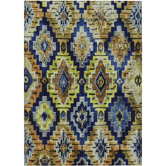 Navy Blue And Gold Aztec Washable Indoor Outdoor Area Rug Photo 1