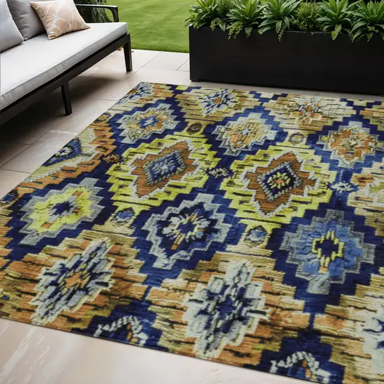 Navy Blue And Gold Aztec Washable Indoor Outdoor Area Rug Photo 2