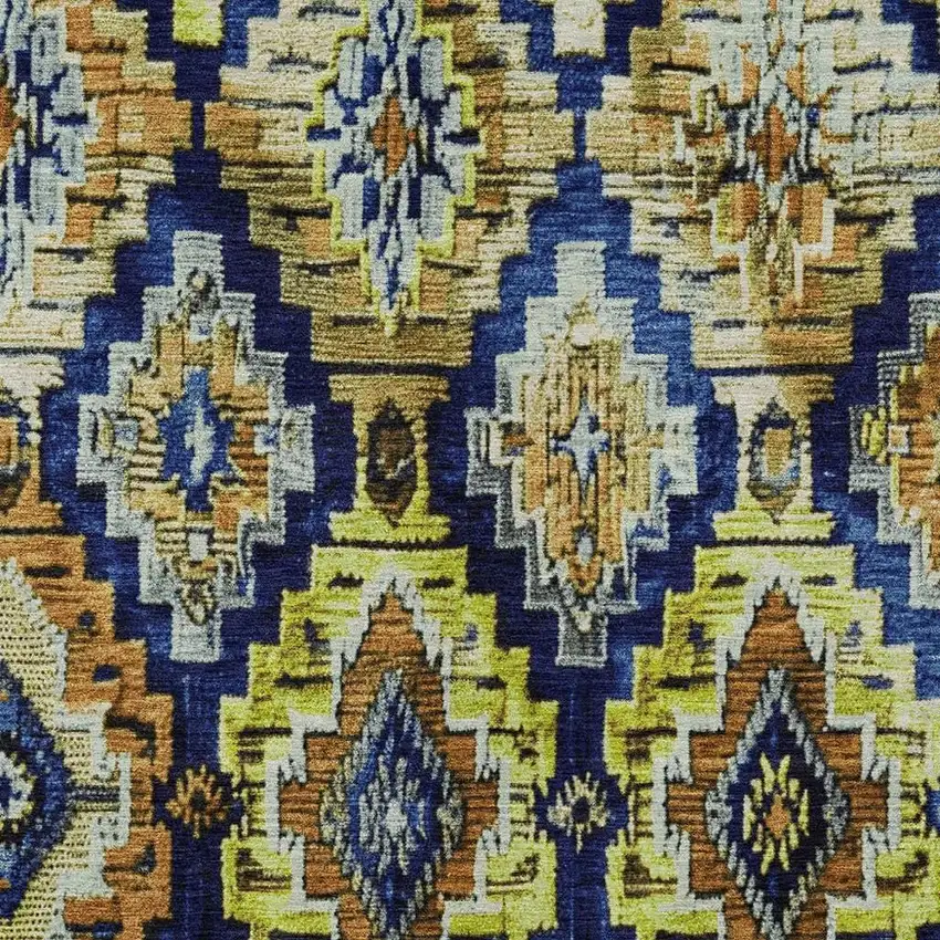 Navy Blue And Gold Aztec Washable Indoor Outdoor Area Rug Photo 3