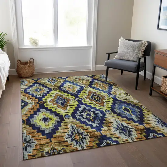 Navy Blue And Gold Aztec Washable Indoor Outdoor Area Rug Photo 7