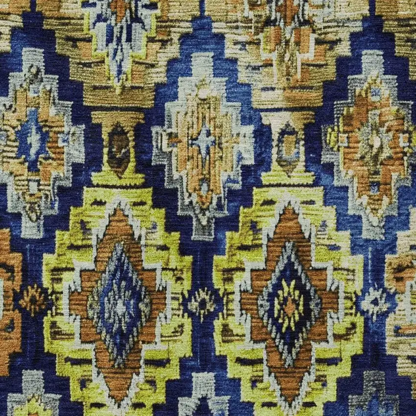 Navy Blue And Gold Aztec Washable Indoor Outdoor Area Rug Photo 3