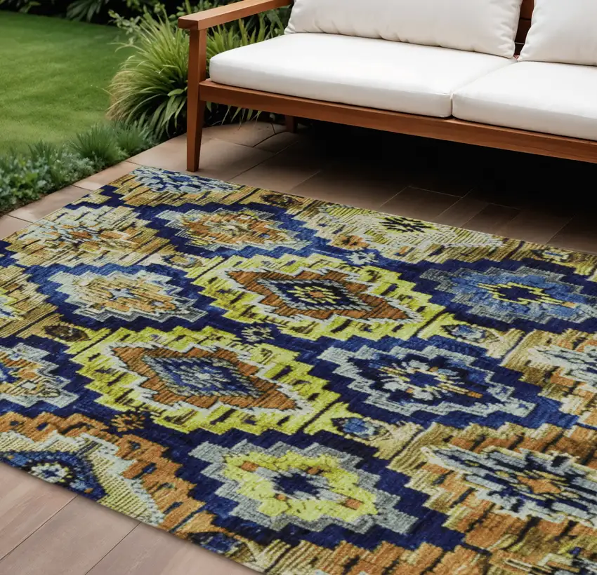 Navy Blue And Gold Aztec Washable Indoor Outdoor Area Rug Photo 2