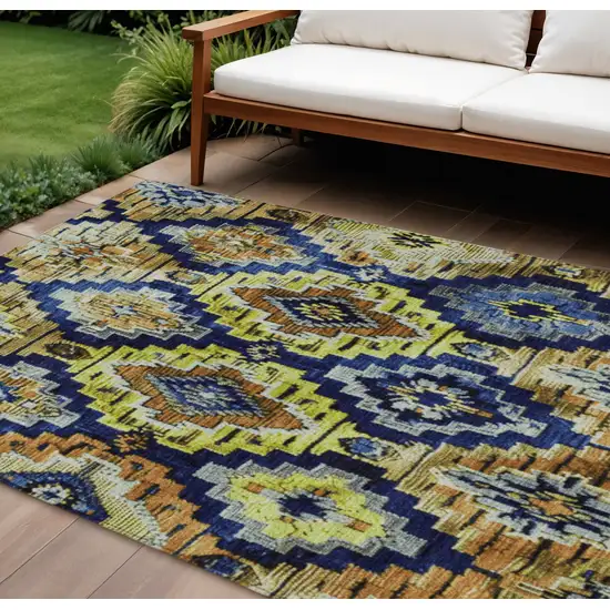 Navy Blue And Gold Aztec Washable Indoor Outdoor Area Rug Photo 2