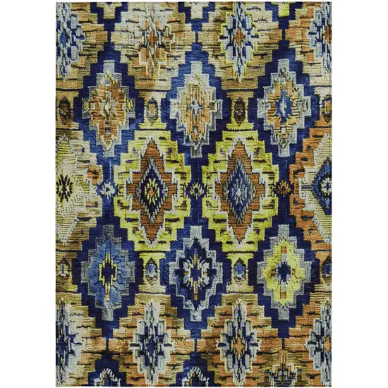 Navy Blue And Gold Aztec Washable Indoor Outdoor Area Rug Photo 3