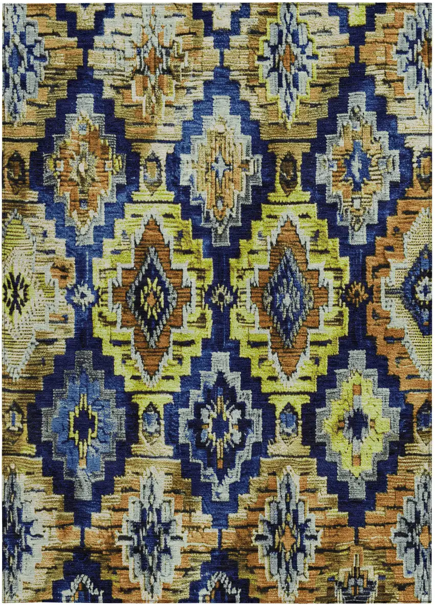 Navy Blue And Gold Aztec Washable Indoor Outdoor Area Rug Photo 3