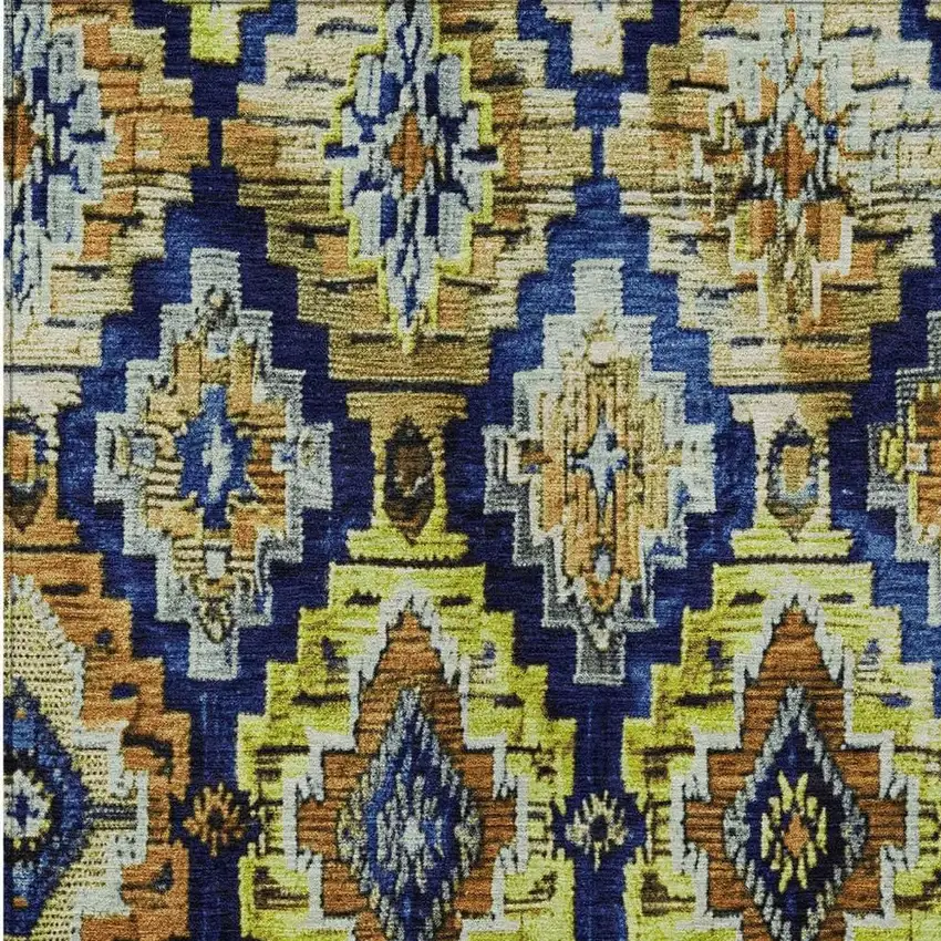 Navy Blue And Gold Aztec Washable Indoor Outdoor Area Rug Photo 4