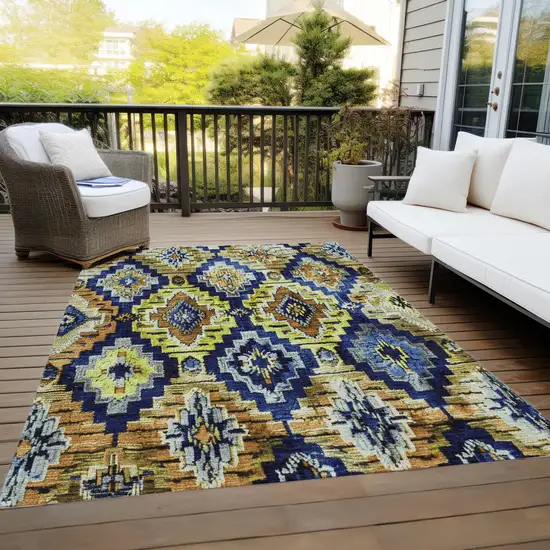 Navy Blue And Gold Aztec Washable Indoor Outdoor Area Rug Photo 8